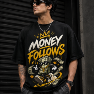 Money Follows oversized graphic T-shirt for men – premium 240 GSM drop shoulder streetwear tee