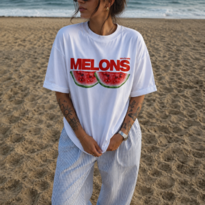 Melons oversized graphic T-shirt for women – premium drop shoulder beach tee
