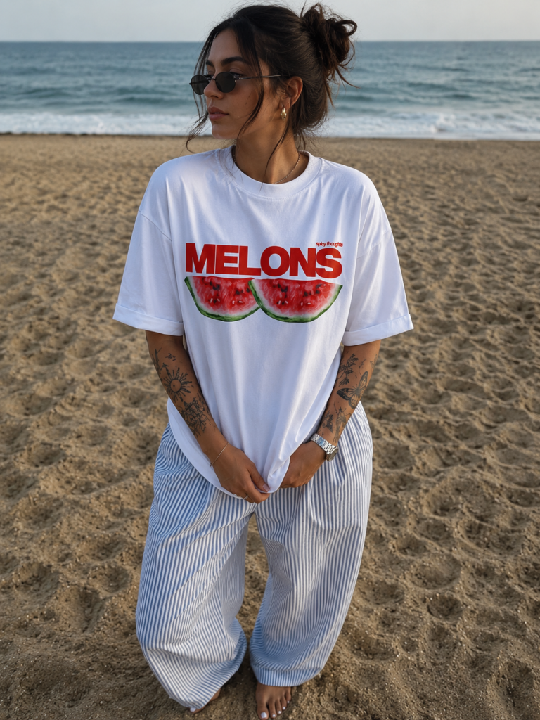 Melons oversized graphic T-shirt for women – premium drop shoulder beach tee